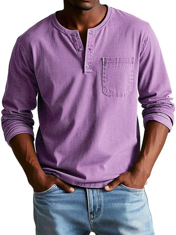 Men's Henley Shirt Long Sleeve Casual Cotton Top Everyday Wear