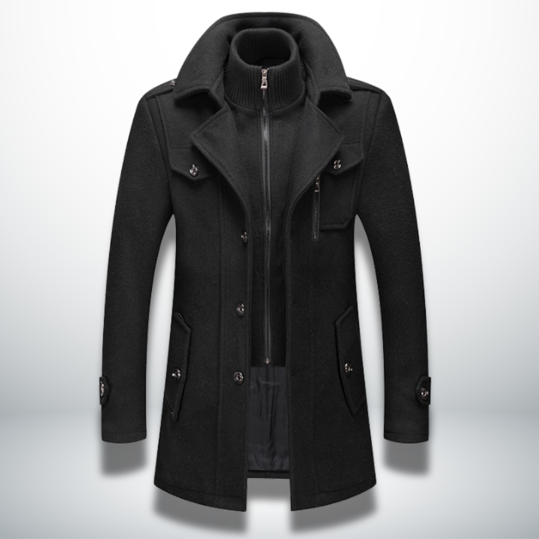 Men's Smart Casual Overcoat Button Front Wool Blend Coat Autumn