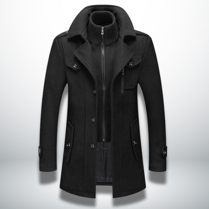 Men's Smart Casual Overcoat Button Front Wool Blend Coat Autumn