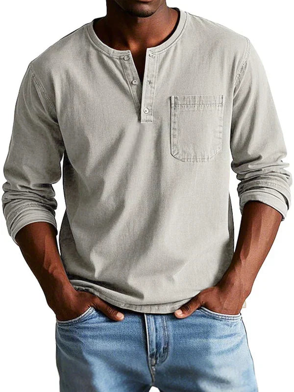 Men's Henley Shirt Long Sleeve Casual Cotton Top Everyday Wear