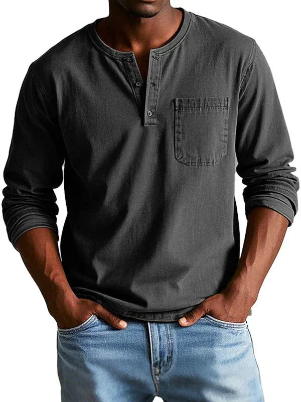 Men's Henley Shirt Long Sleeve Casual Cotton Top Everyday Wear