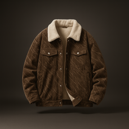 Men's Sherpa Corduroy Jacket Textured Casual Winter Coat Warm