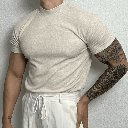 Men's Fitted Ribbed Knit Top Slim Muscle Fit
