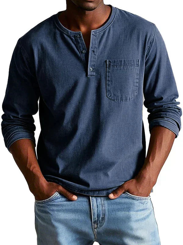 Men's Henley Shirt Long Sleeve Casual Cotton Top Everyday Wear