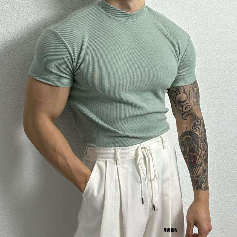 Men's Fitted Ribbed Knit Top Slim Muscle Fit