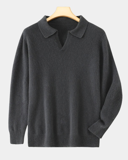Men's Cashmere Polo Sweater Elegant Refined Luxury Pullover Knit