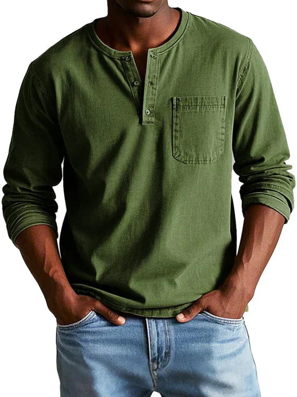 Men's Henley Shirt Long Sleeve Casual Cotton Top Everyday Wear