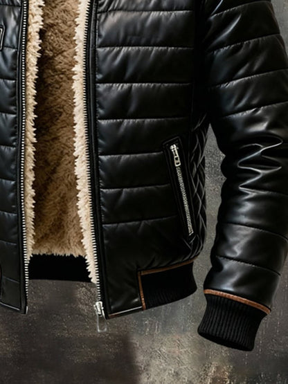 Men's Black Quilted Jacket Sherpa Lined Winter Coat