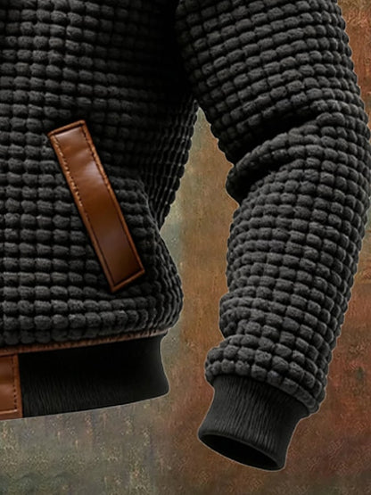 Men's Textured Embossed Leather Jacket Black