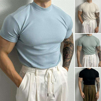Men's Fitted Ribbed Knit Top Slim Muscle Fit