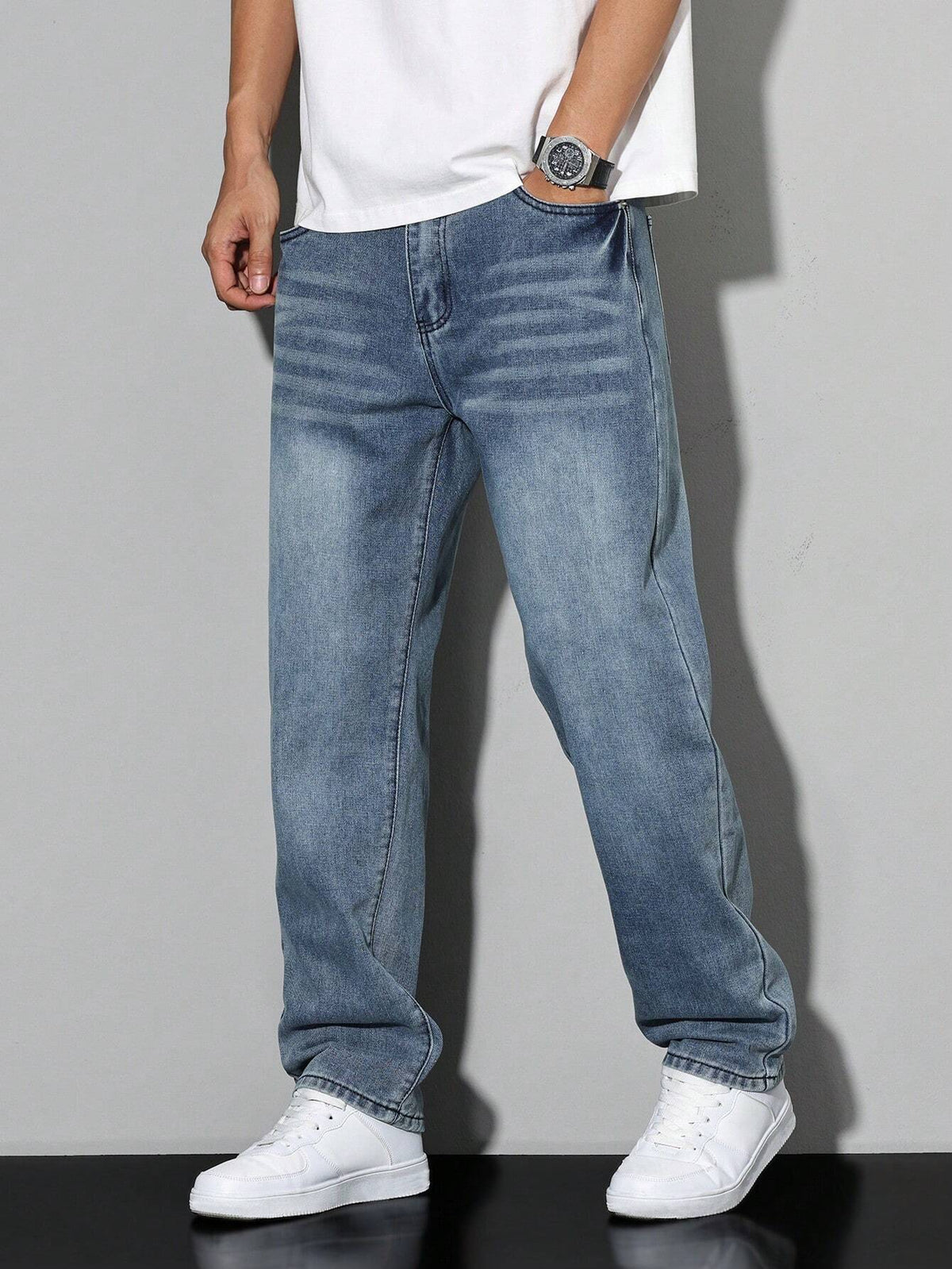 Men's Wide Leg Jeans Washed Baggy Denim Streetwear