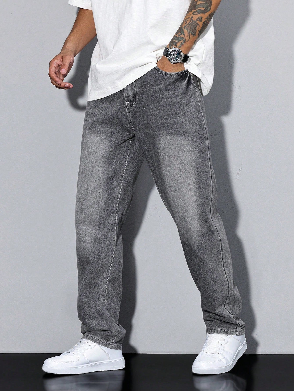 Men's Wide Leg Jeans Washed Baggy Denim Streetwear