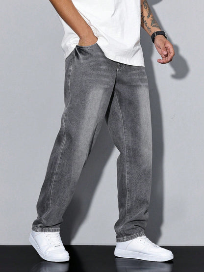 Men's Wide Leg Jeans Washed Baggy Denim Streetwear