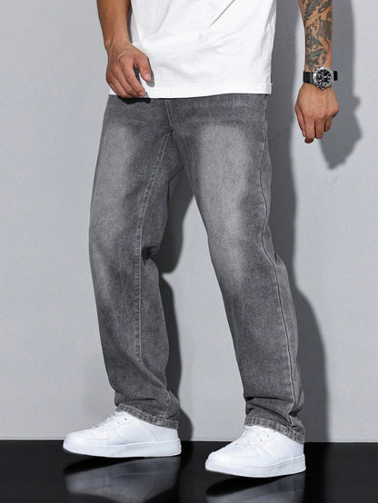 Men's Wide Leg Jeans Washed Baggy Denim Streetwear