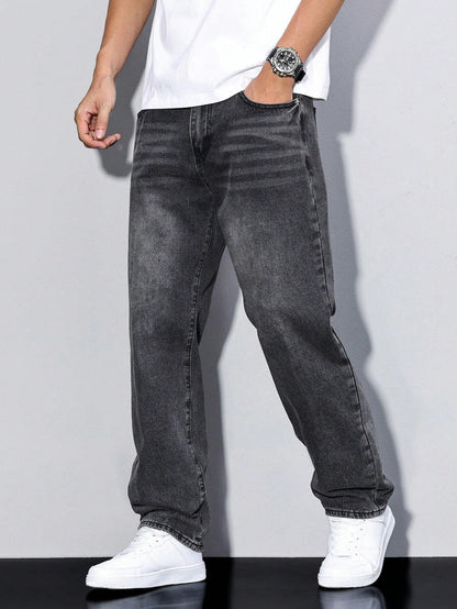 Men's Wide Leg Jeans Washed Baggy Denim Streetwear