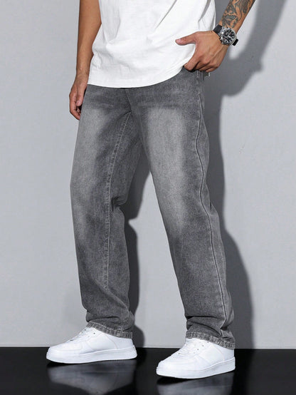 Men's Wide Leg Jeans Washed Baggy Denim Streetwear
