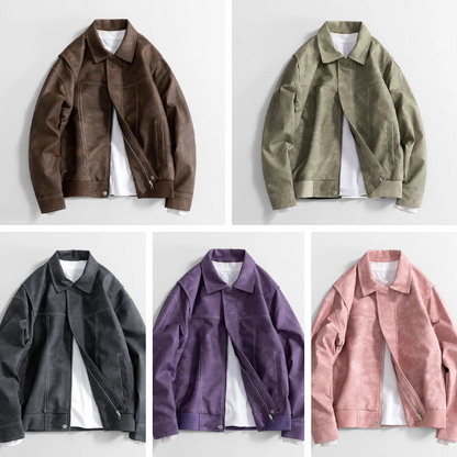 Men's Leather Bomber Jacket Classic Faux Leather Coat Casual Style