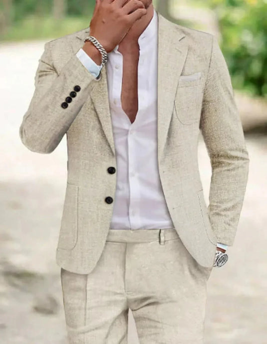 Men's Linen Wedding Suit 2 Button Lightweight Summer Formal Set