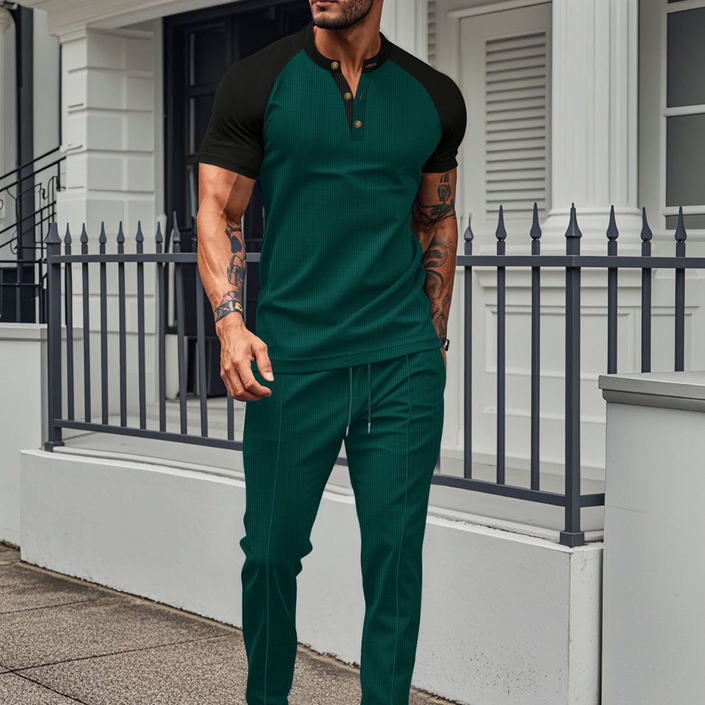 Men's Waffle Knit Lounge Set 2 Piece T-Shirt Jogger