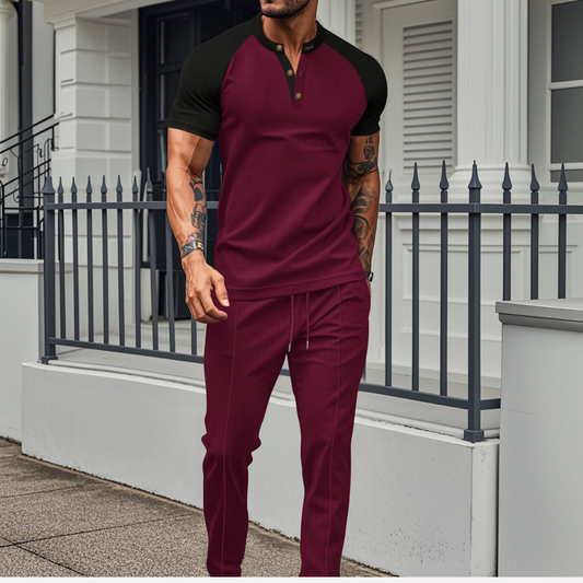 Men's Waffle Knit Lounge Set 2 Piece T-Shirt Jogger