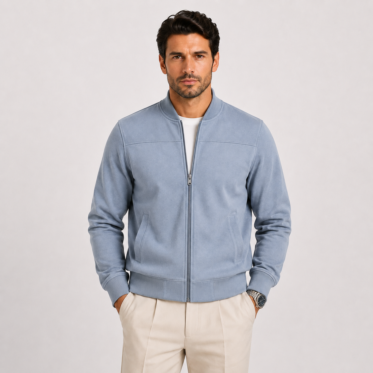 Men's Bomber Jacket Neutral Suede Lightweight Casual Outerwear