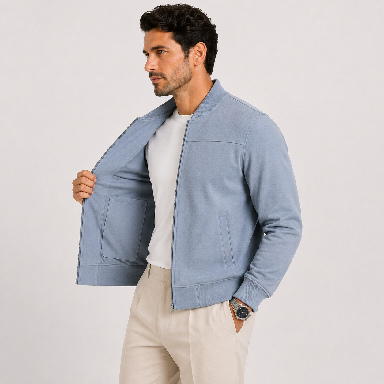 Men's Bomber Jacket Neutral Suede Lightweight Casual Outerwear
