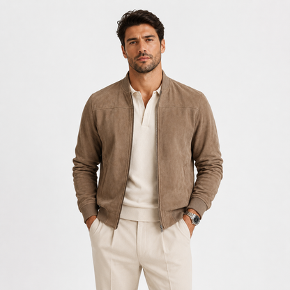 Men's Bomber Jacket Neutral Suede Lightweight Casual Outerwear