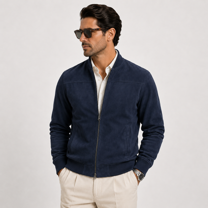 Men's Bomber Jacket Neutral Suede Lightweight Casual Outerwear