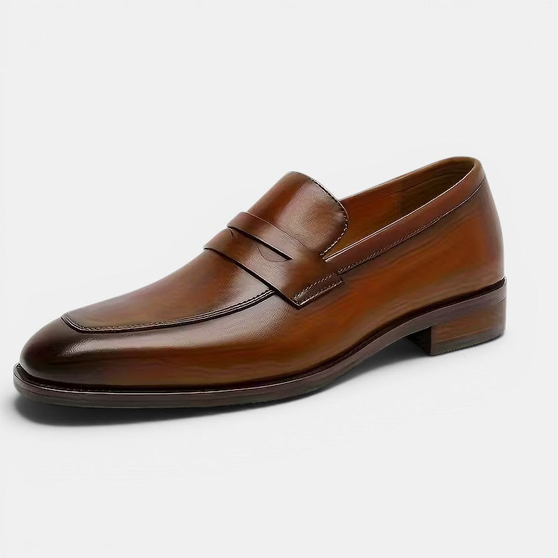 Men's Brown Loafers Cow Leather Slip-On Business Shoes