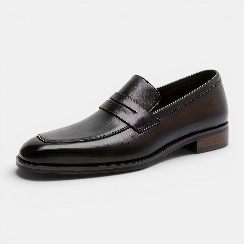 Men's Brown Loafers Cow Leather Slip-On Business Shoes