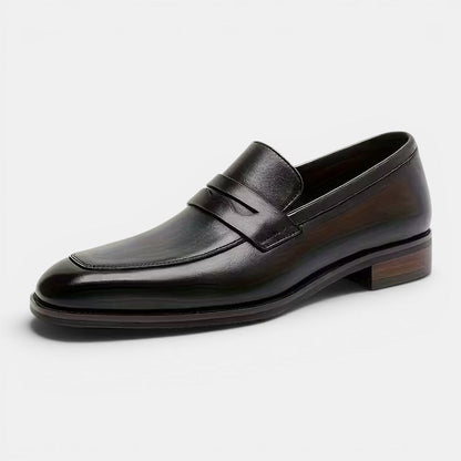 Men's Brown Loafers Cow Leather Slip-On Business Shoes