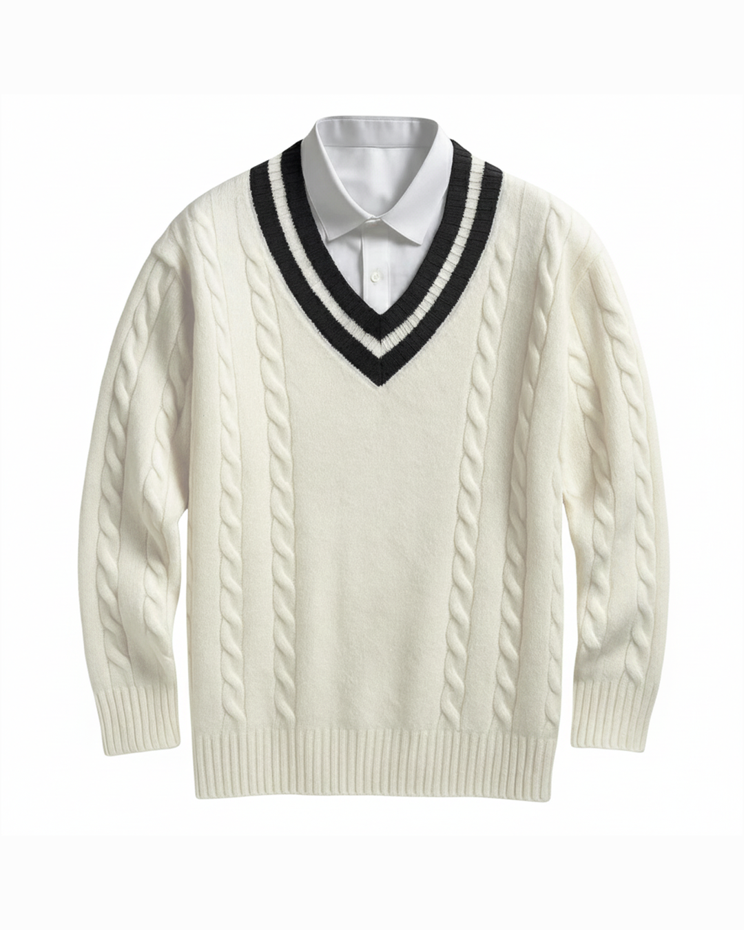 Men's Cable-Knit Cotton Blend Sweater | Classic V-Neck Ivy League Style 0