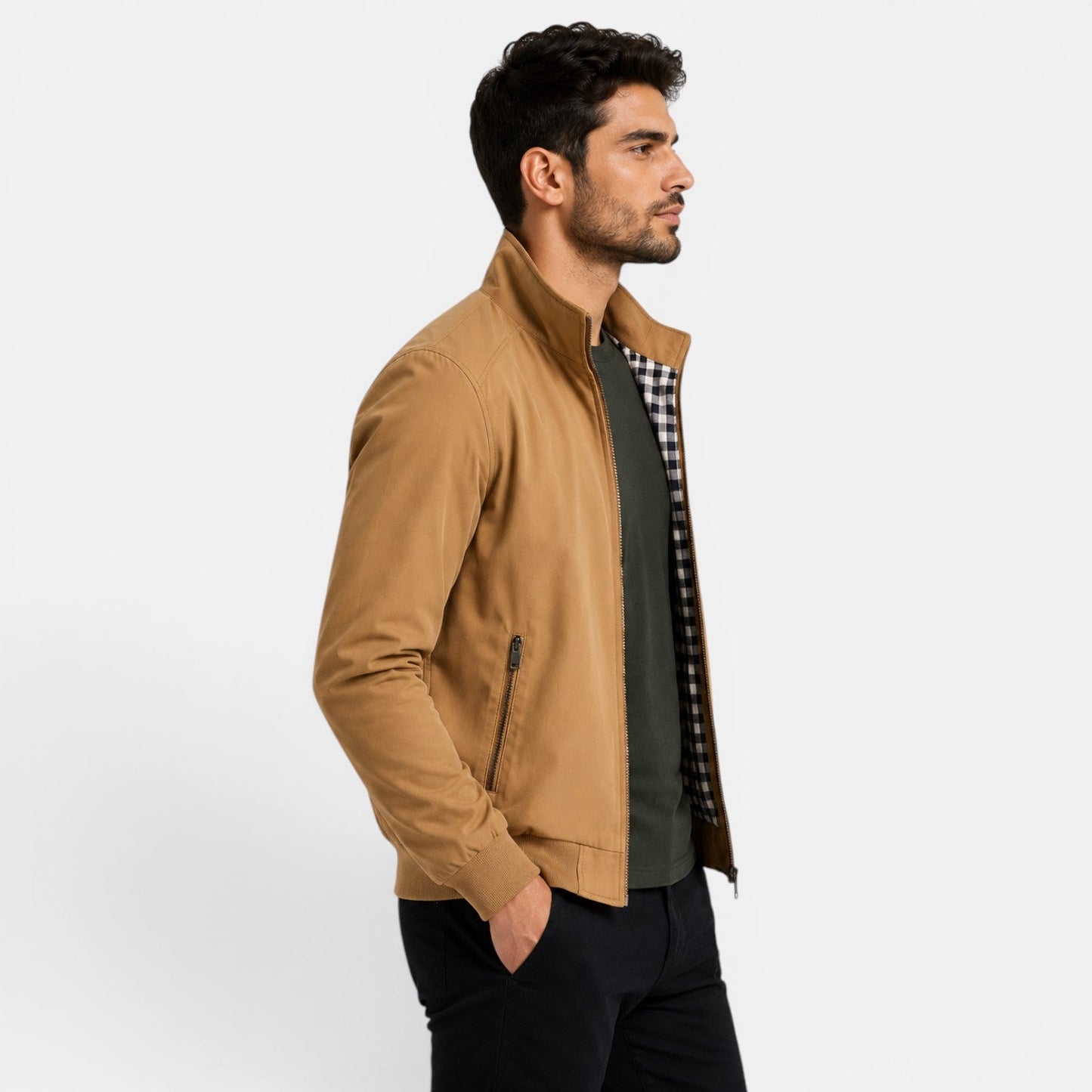 Men's Casual Jacket Lightweight Breathable Zip Front Neutral Fabric