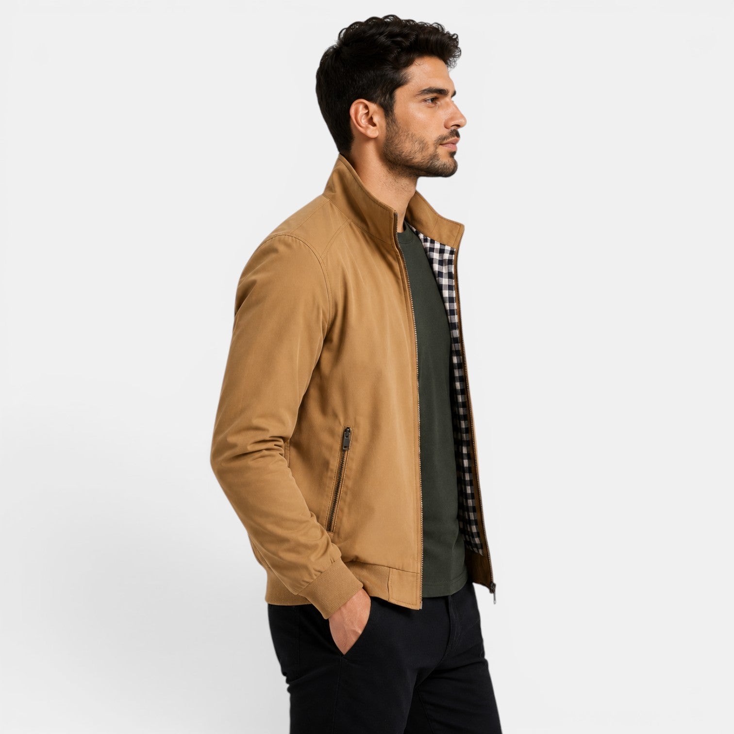 Men's Casual Jacket Lightweight Breathable Zip Front Neutral Fabric