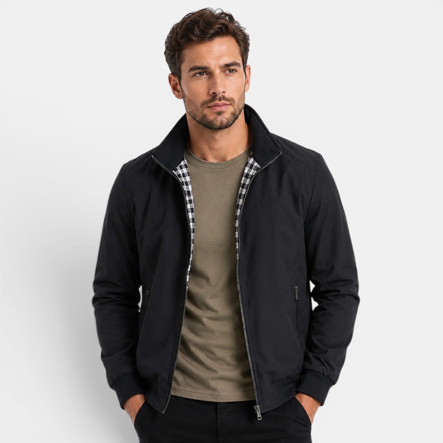 Men's Casual Jacket Lightweight Breathable Zip Front Neutral Fabric
