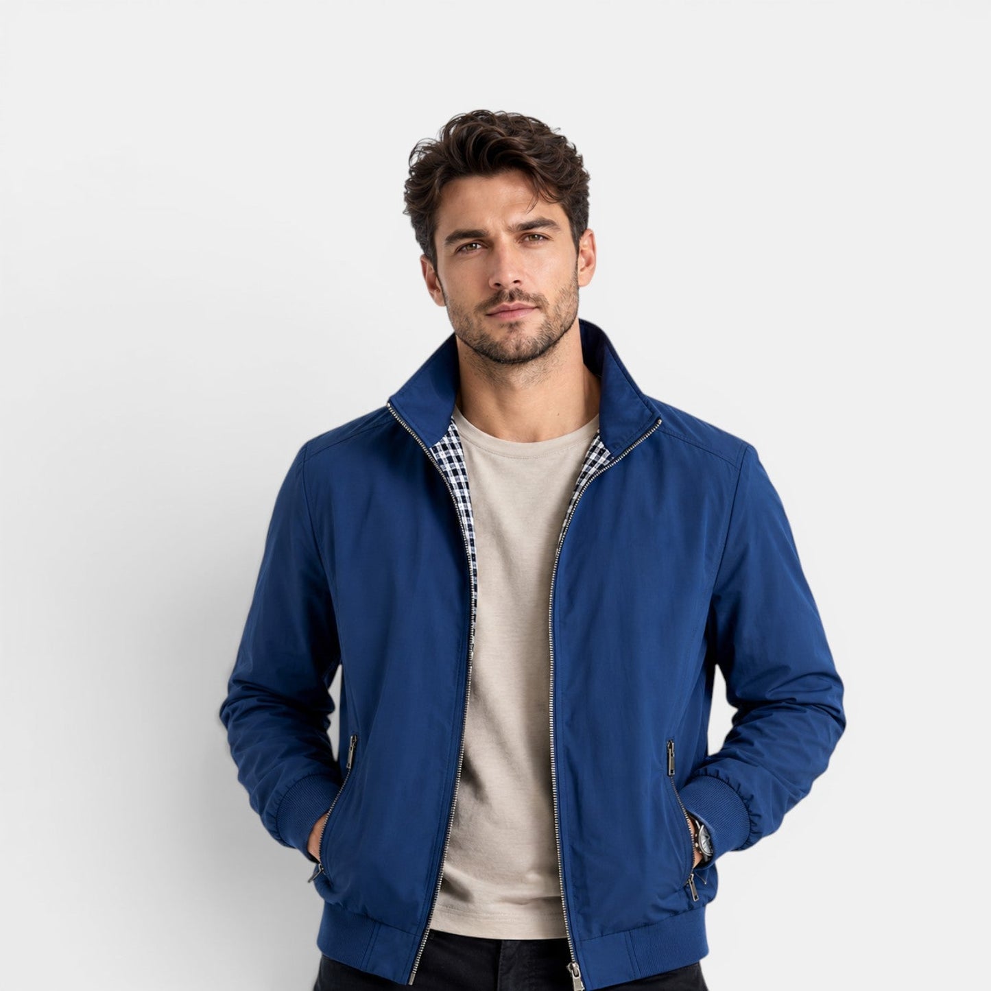 Men's Casual Jacket Lightweight Breathable Zip Front Neutral Fabric