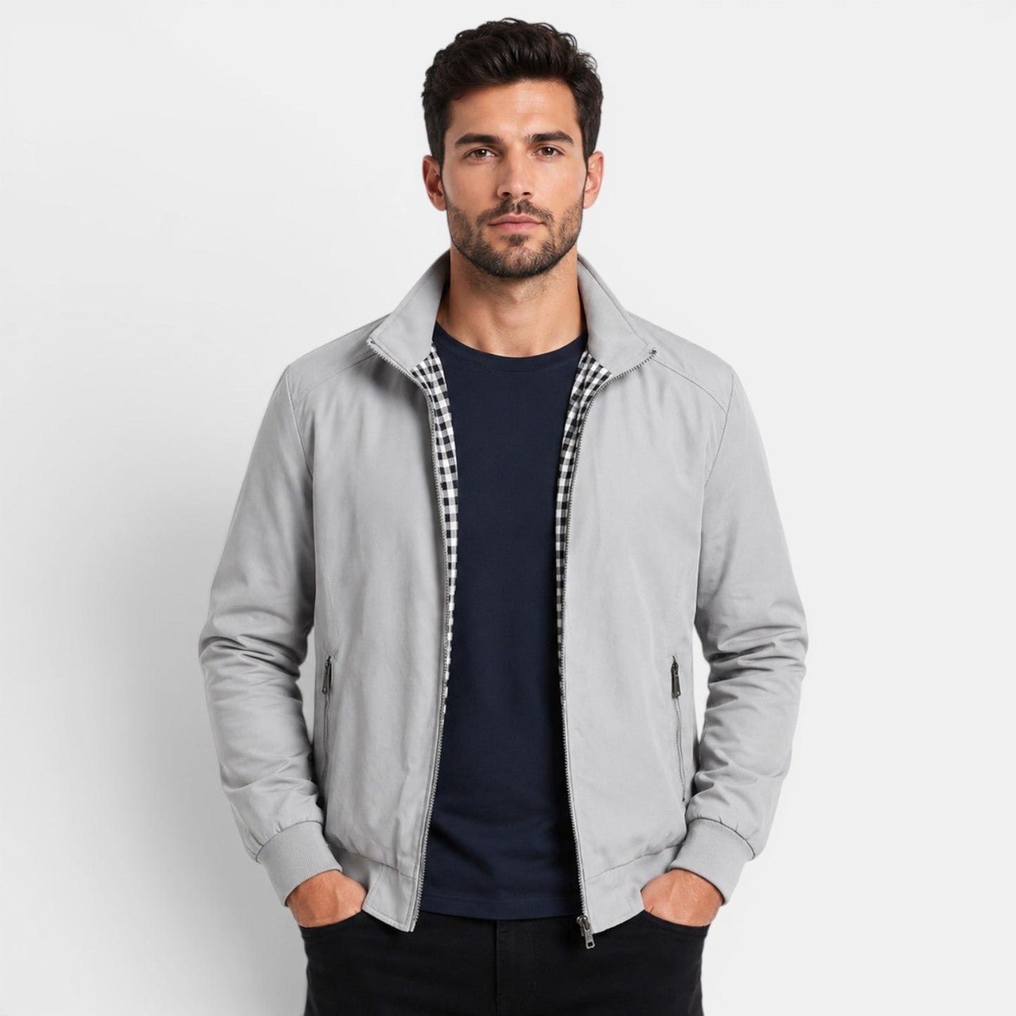 Men's Casual Jacket Lightweight Breathable Zip Front Neutral Fabric
