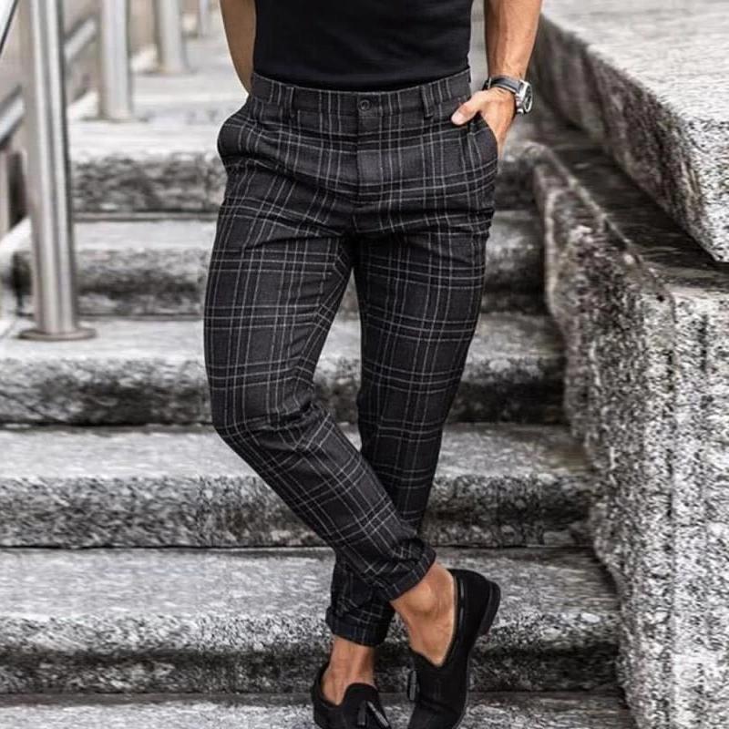 Men's Checked Stretch Trousers | Modern Comfortable Casual Fit Pants 0