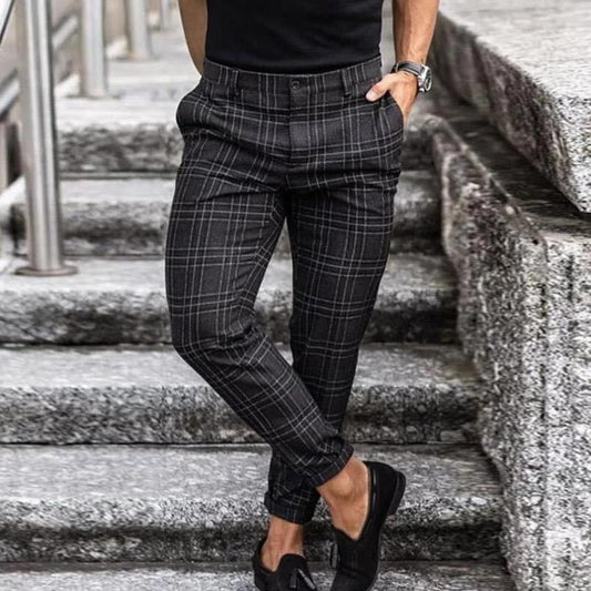 Men's Checked Stretch Trousers | Modern Comfortable Casual Fit Pants 0
