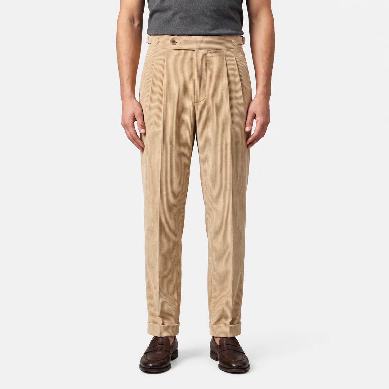 Men's Corduroy Trousers Grey Tailored Comfort Fit