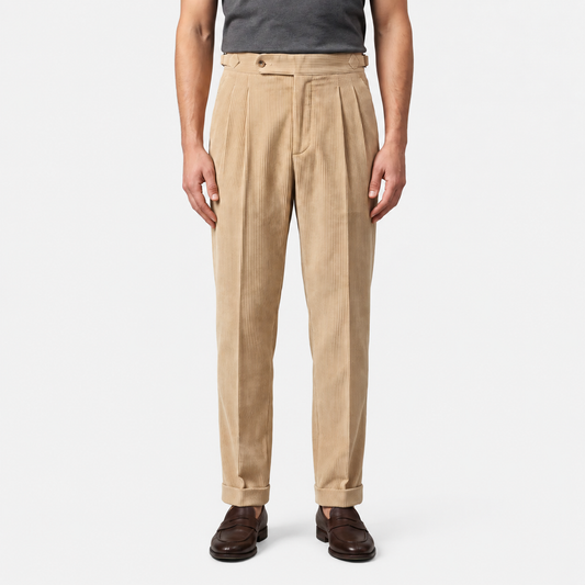 Men's Corduroy Trousers Grey Tailored Comfort Fit