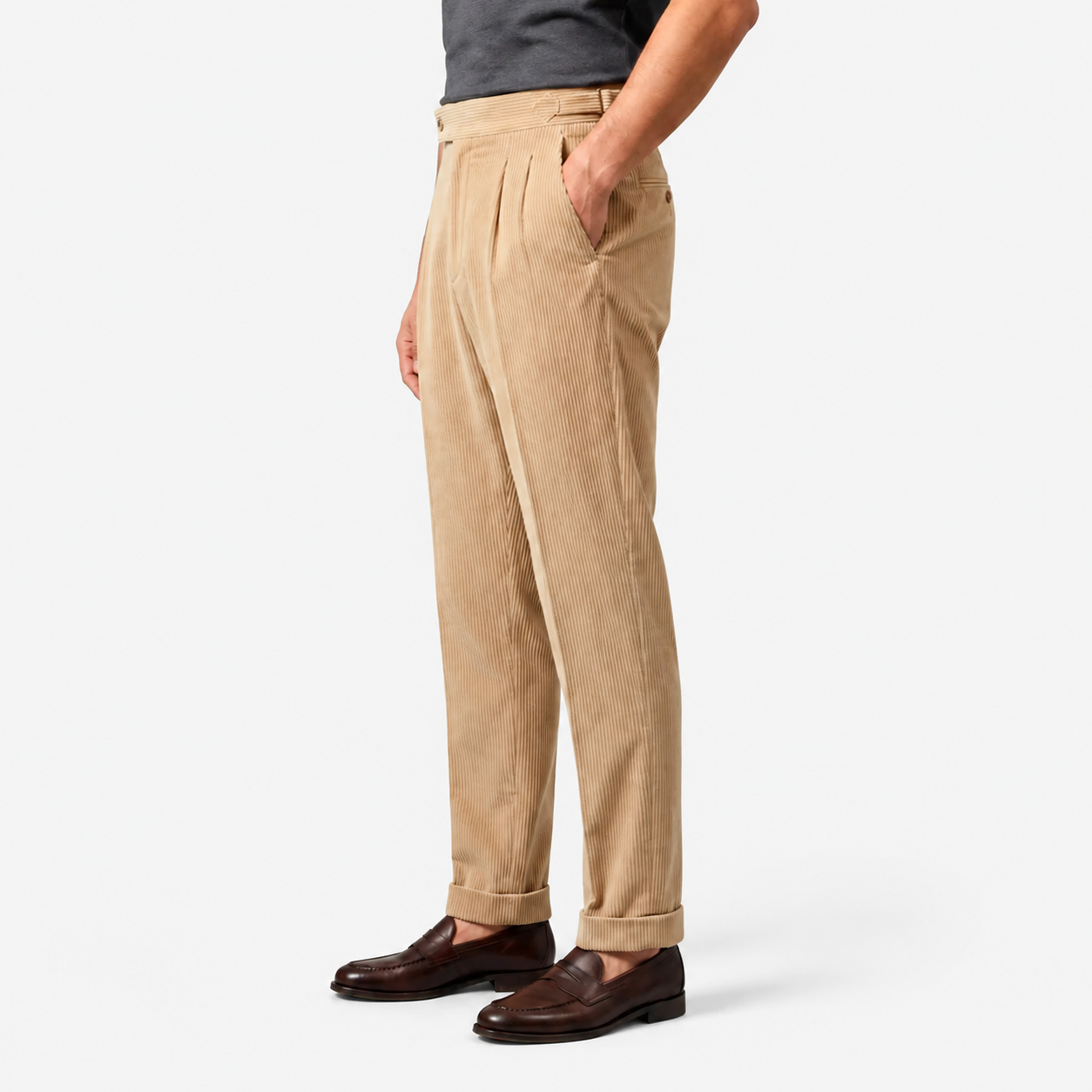 Men's Corduroy Trousers Grey Tailored Comfort Fit
