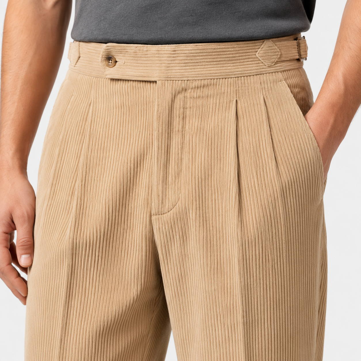 Men's Corduroy Trousers Grey Tailored Comfort Fit