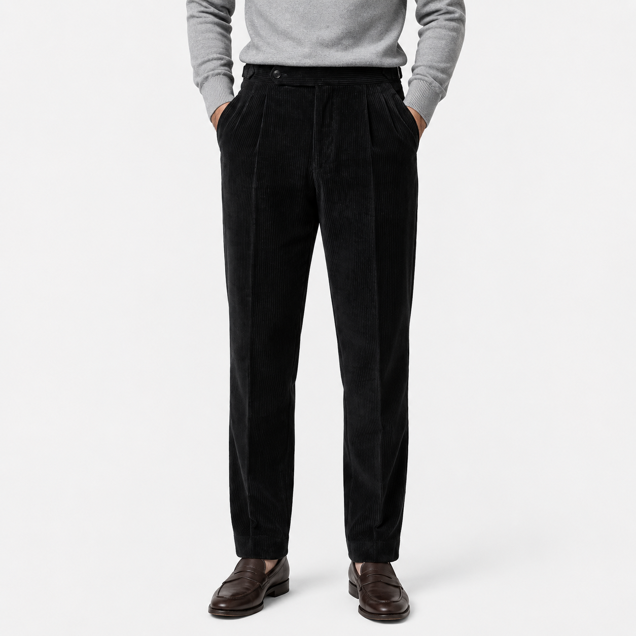 Men's Corduroy Trousers Grey Tailored Comfort Fit