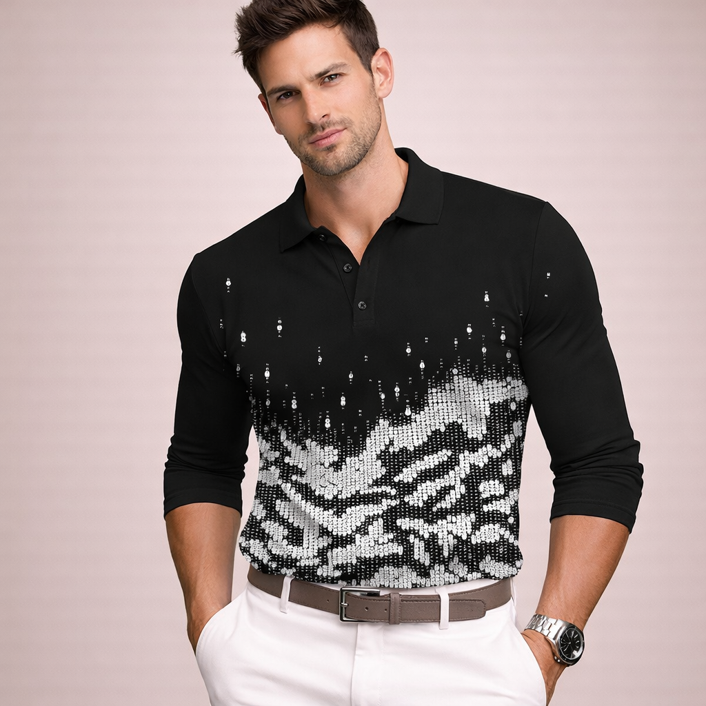 Men's Cotton Blend Long Sleeve Polo Shirt | Elegant Slim-Fit Casual Wear 3