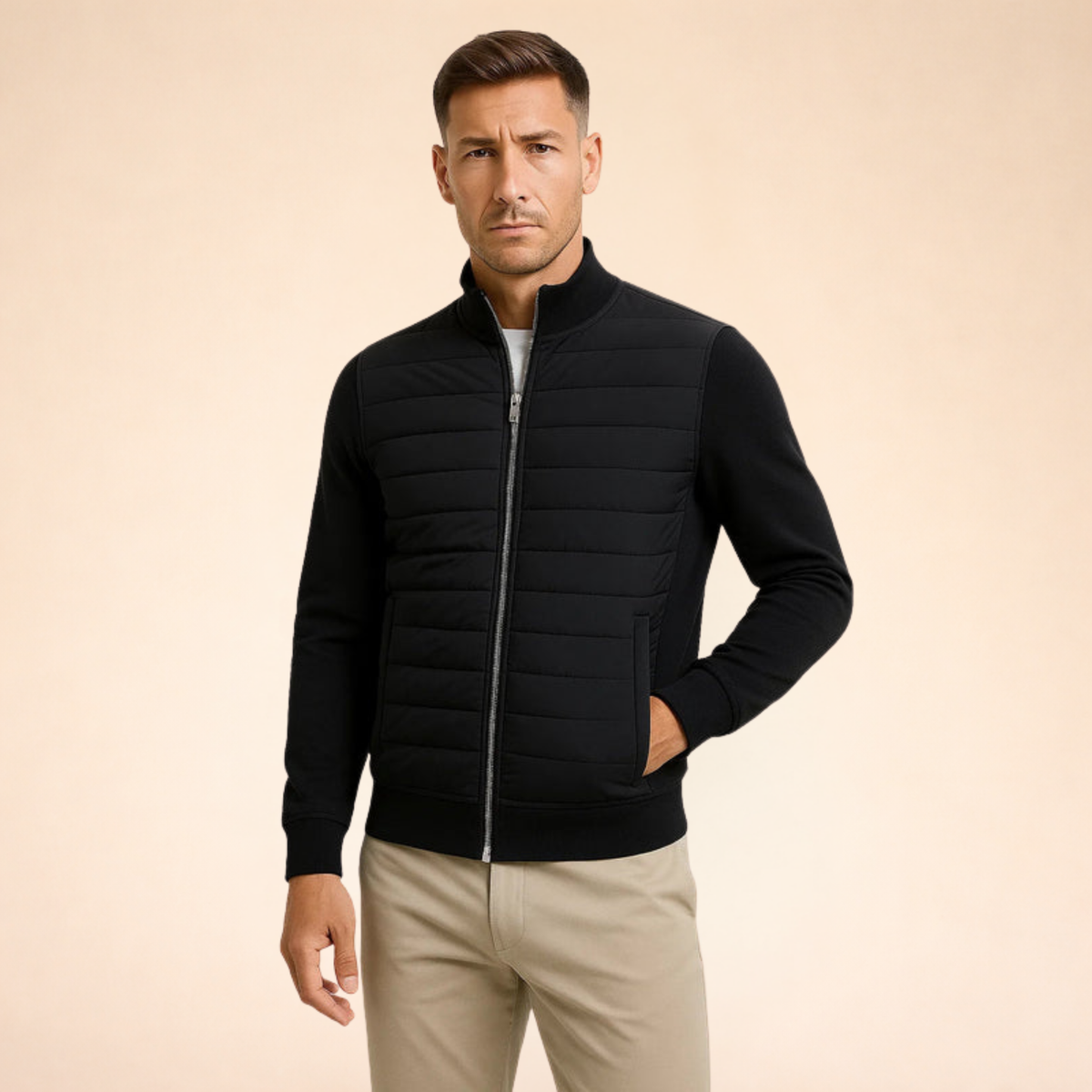 Men's Cotton Polyester Hybrid Puffer Jacket | Lightweight Comfortable Spring Outerwear 0