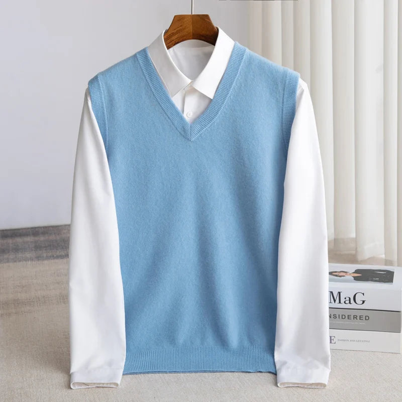 Men's Extrafine Merino Wool Sweater Vest | Lightweight V-Neck Layering Piece 0