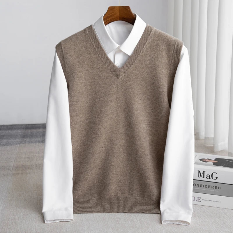 Men's Extrafine Merino Wool Sweater Vest | Lightweight V-Neck Layering Piece 2