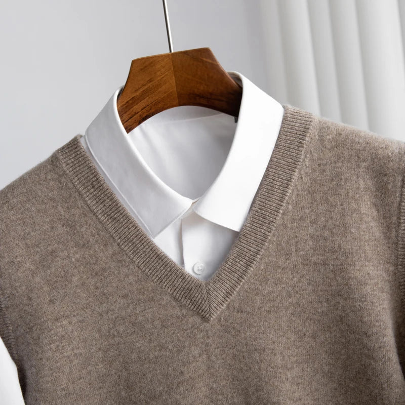 Men's Extrafine Merino Wool Sweater Vest | Lightweight V-Neck Layering Piece 3