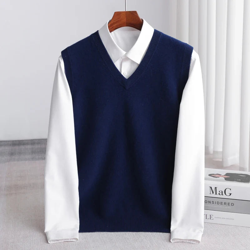 Men's Extrafine Merino Wool Sweater Vest | Lightweight V-Neck Layering Piece 7